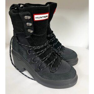 Hunter Black Discoverer Lace Up Ankle Heel Boots Womens Sz 7 Water Resistant